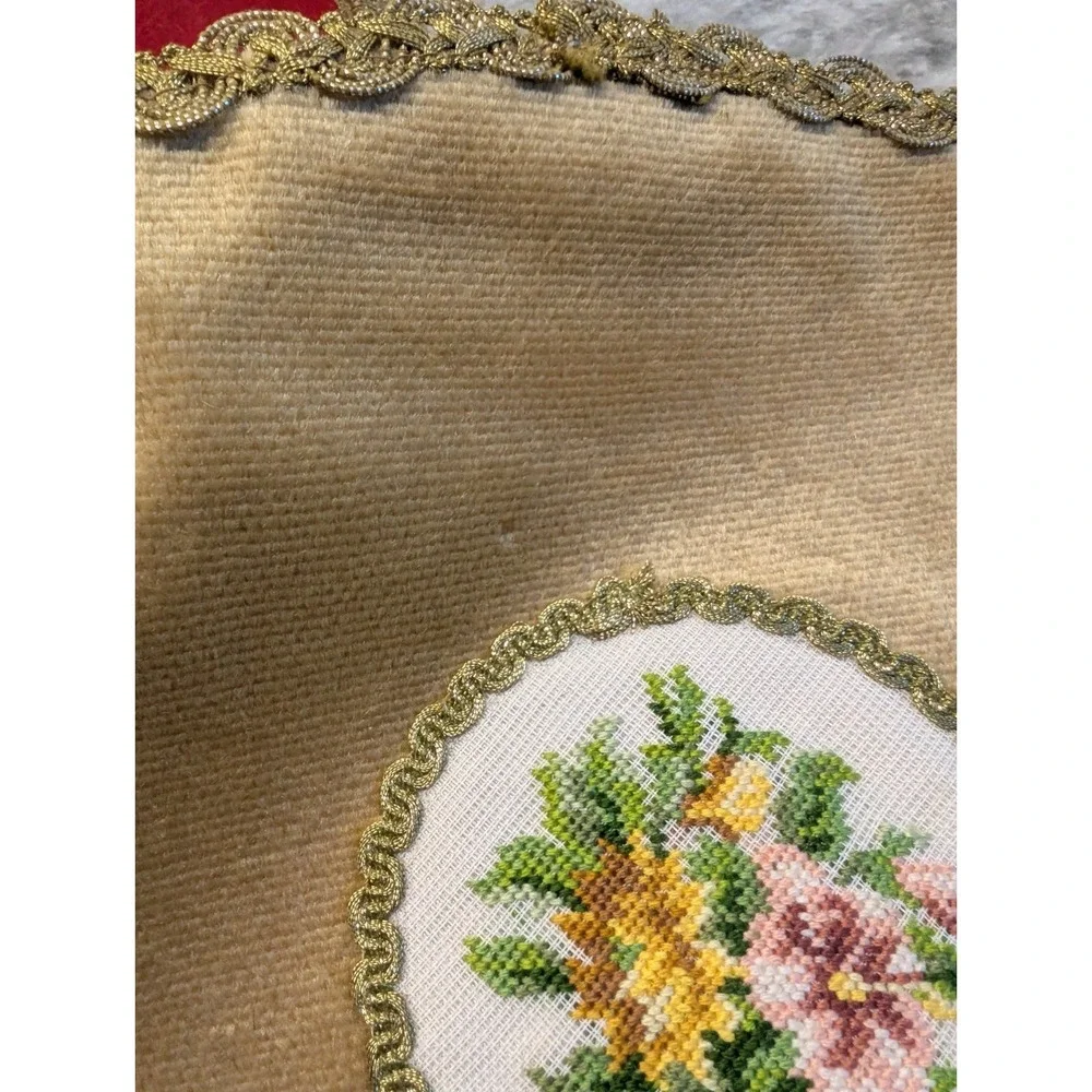 Hungarian Velvet Table Toppers Tapestry w/ Gold Trim, Set Of Two With Embroidery